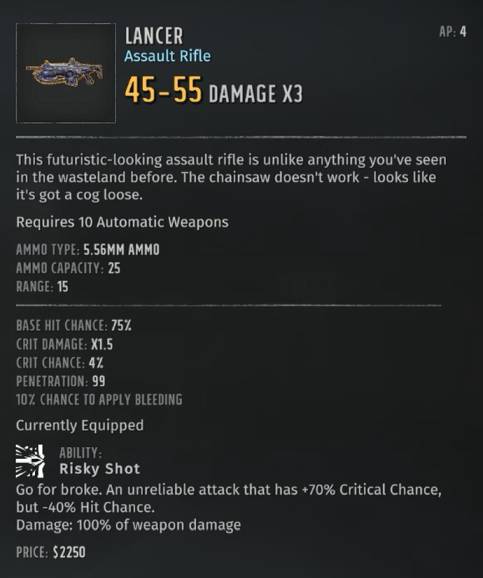 Wasteland 3 Lancer (Gears of War) Stats