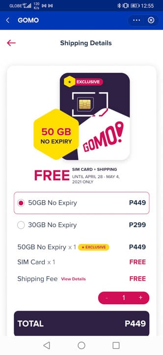 GOMO 50GB GCash 3