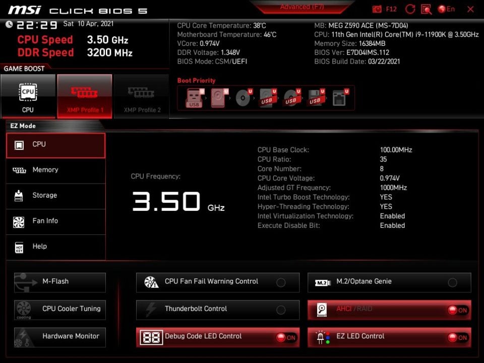 MSI MEG Z590 Ace BIOS 1