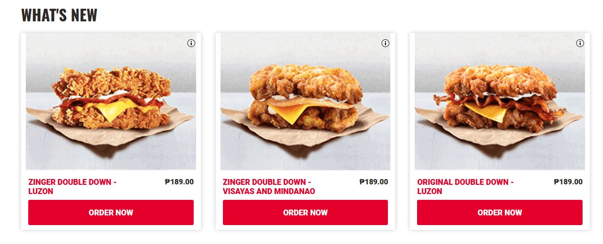 KFC Double Down website order