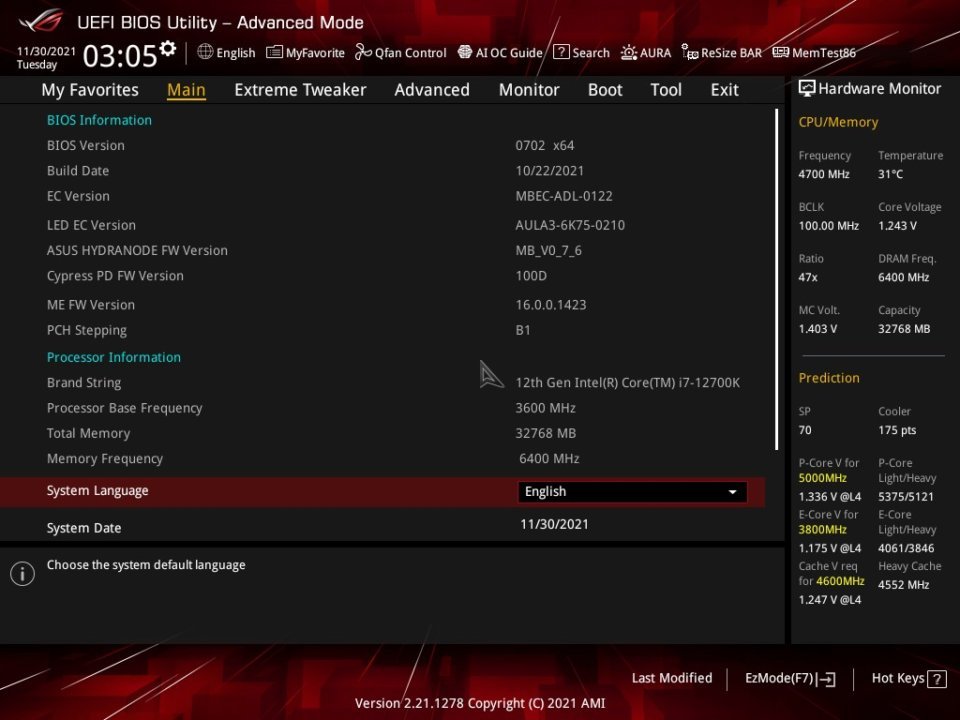 ASUS ROG Maximus Z690 Hero BIOS UEFI 1