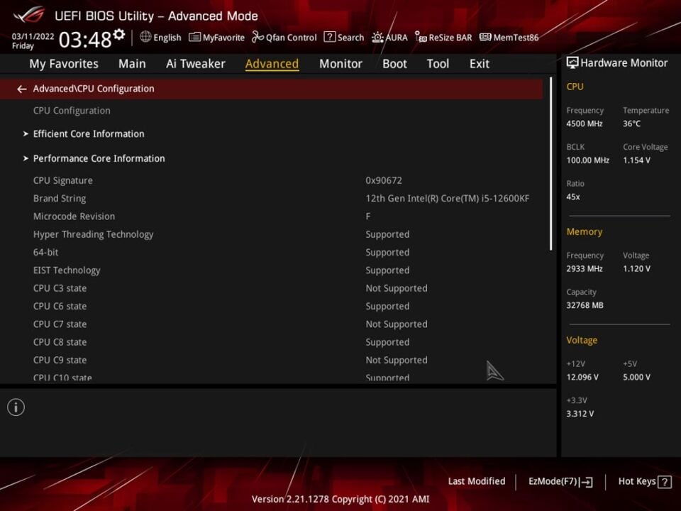 ASUS ROG Strix B660 F Gaming WiFi Review BIOS 11