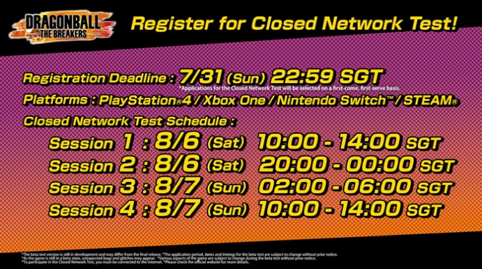 Dragon Ball The Breakers Closed Network Test Schedule