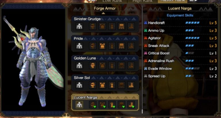 MHR Sunbreak Lucent Nargacuga Armor Set