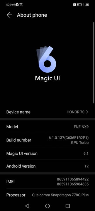 Honor 70 UI 6