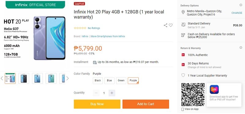 Infinix Hot 20 Play Price PH