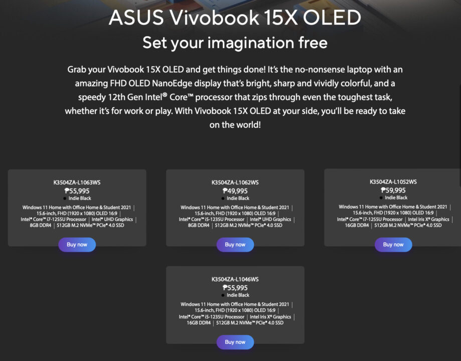 ASUS Vivobook 15X OLED Pricing