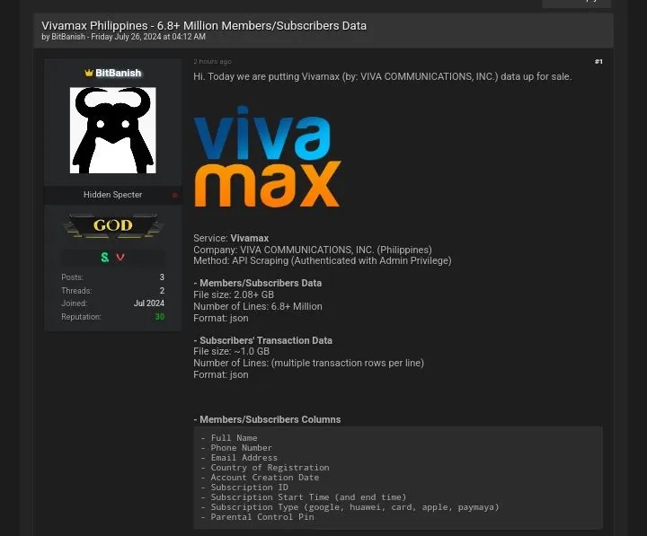 Vivamax Data Breach