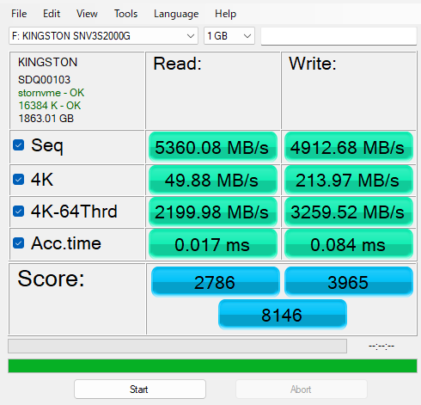 Kingston NV3 Review AS SSD Benchmark