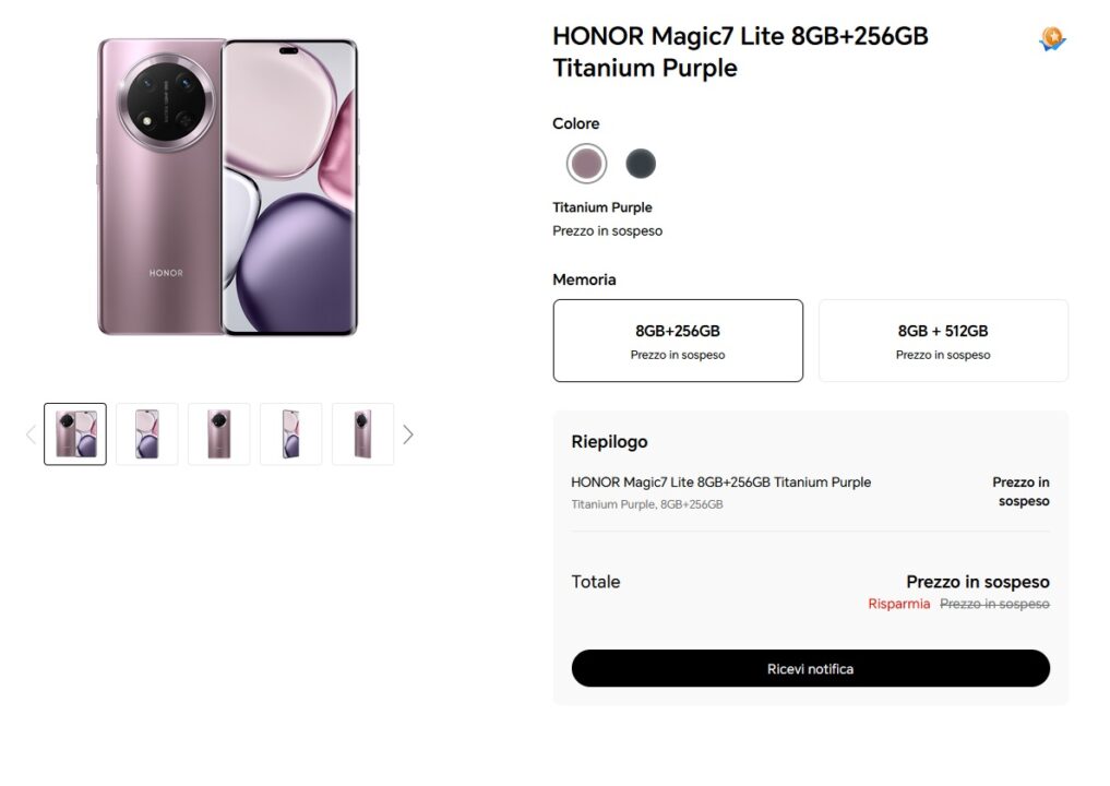 HONOR Magic7 Lite Italian Listing 1