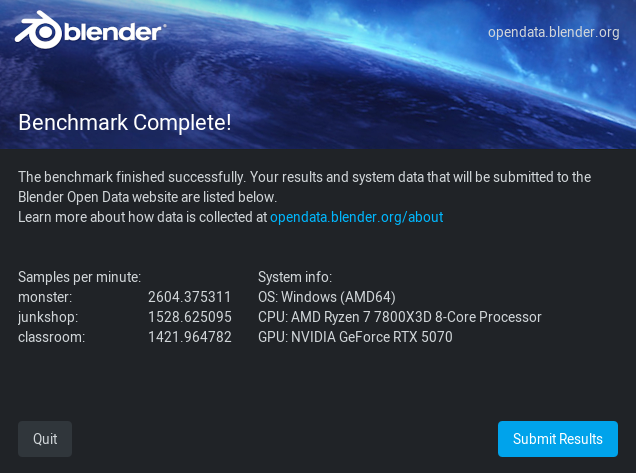 ASUS TUF Gaming 5070 OC Blender Benchmark