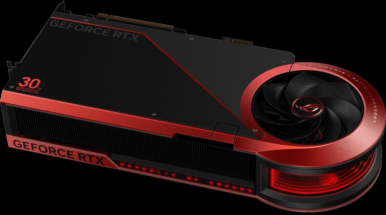 ROG Matrix GeForce RTX 5090 ASUS Graphics Card 30th Anniversary Edition Angled Back