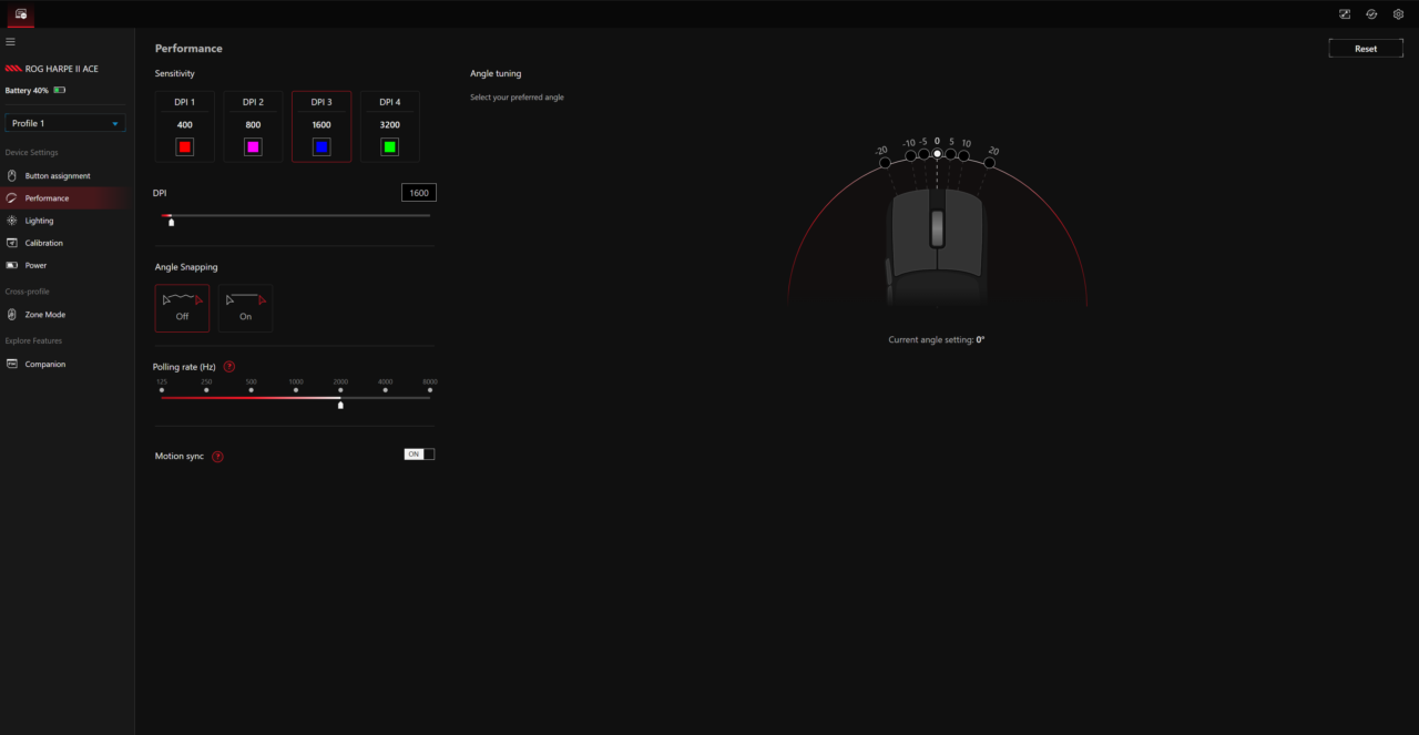 ROG Harpe 2 Ace Settings